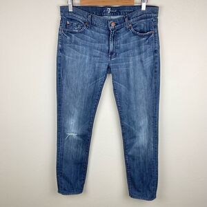 7 For All Mankind Roxanne High-Waist Lightly Distressed Ankle Skinny Jeans